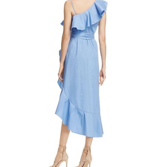Sandro Paris Sky Blue Lover Asymmetrical Ruffled One-Shoulder Dress - Picture 5 of 6